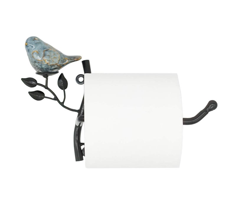 OwlGift Wall Mounted Metal Toilet Tissue Holder w/Ceramic Bird, Roll Organizer for Bathroom â€“ Black - Image 2