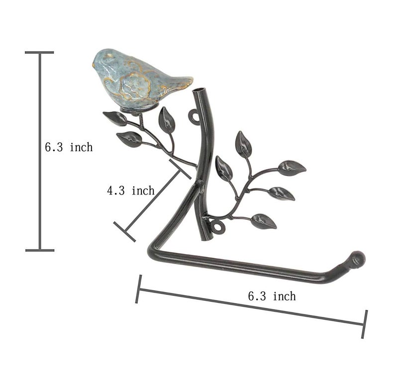 OwlGift Wall Mounted Metal Toilet Tissue Holder w/Ceramic Bird, Roll Organizer for Bathroom â€“ Black - Image 4