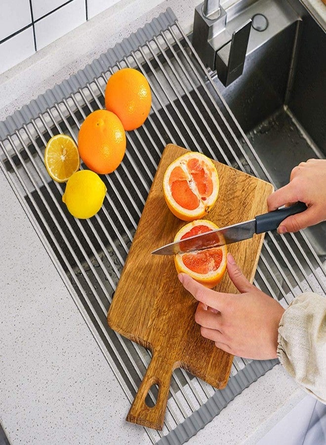 Rasikvar Foldable Stainless Steel Drain Rack/Kitchen Sink Roll Up Dish Drying Rack/Portable Dish Drainer Rack for Crockery, Utensils, Fruits, Vegetables, Etc - Big Size, Black (Dish Roll) - Image 3
