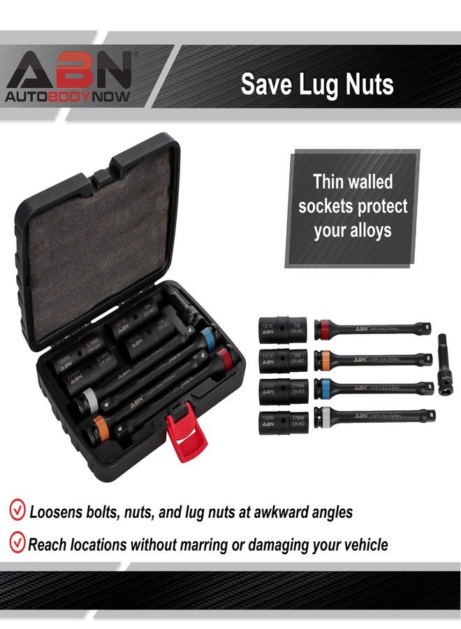 ABN 1/2in Drive Impact Socket Set Metric 17-22mm SAE 3/4-15/16in 9pc Lug Nut Torque Stick Extension Limiter 90-120 ft/lb - Image 3