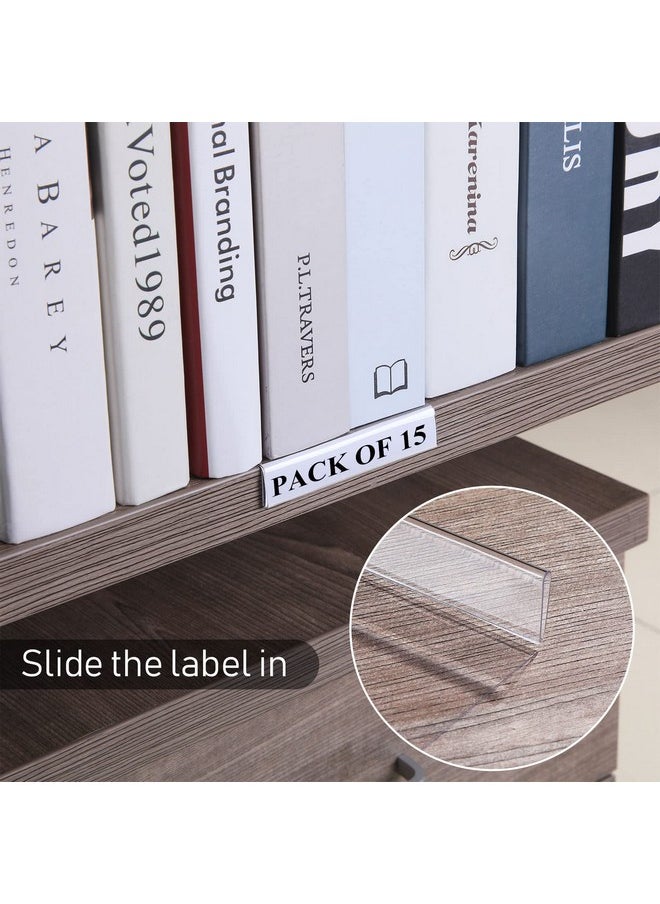 Containlol - 15 Pieces Moveable Shelf Label Holders Clear Shelves Tags Moveable Library Shelf Markers Transparent Shelf Label Display Holder For Classroom Office Library Book Shelves (3.03 X 9.06 X 0.63 Inch) - Image 1