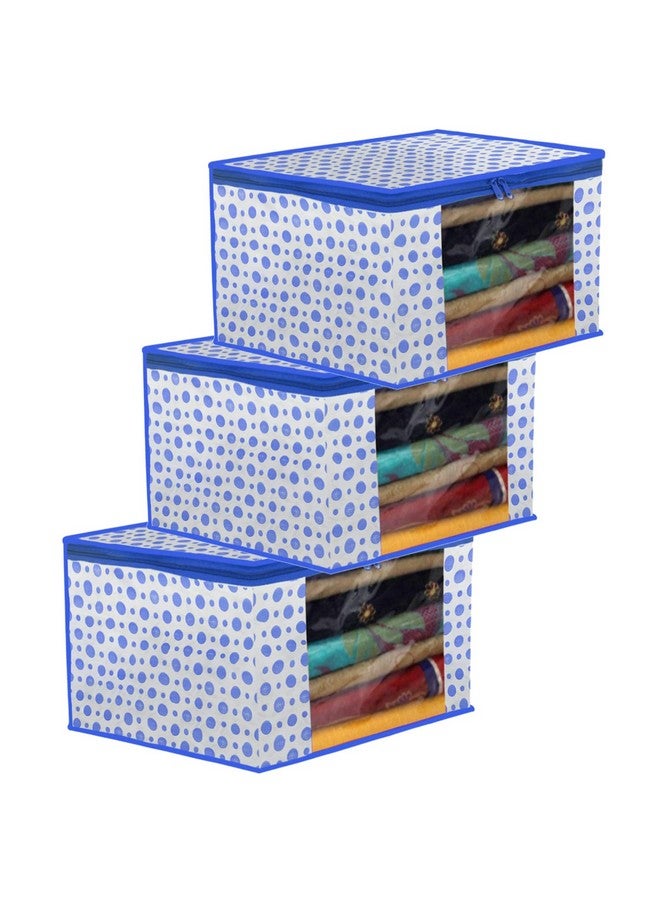 Kuber Industries Foldable Saree Covers With Zip|Polka Dots Wardrobe Organizer For Clothes|Transparent Window Keep 8 To 10 Saree|Suitable For Lehenga, Suit, Dress|Pack Of 3 (Blue & White)  - Image 1