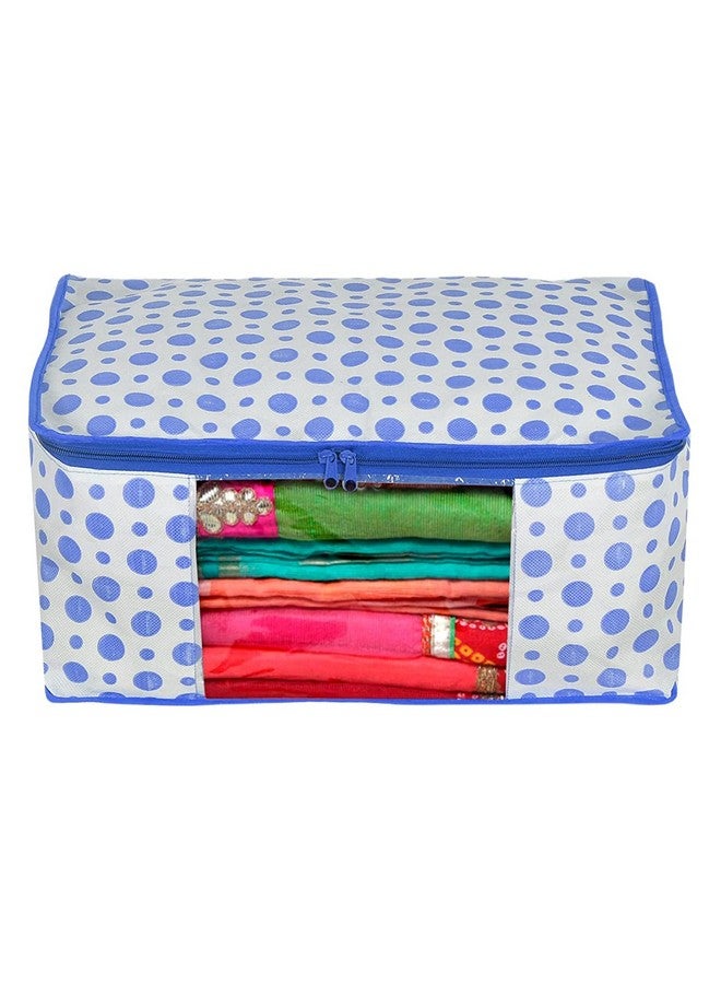 Kuber Industries Foldable Saree Covers With Zip|Polka Dots Wardrobe Organizer For Clothes|Transparent Window Keep 8 To 10 Saree|Suitable For Lehenga, Suit, Dress|Pack Of 3 (Blue & White)  - Image 2