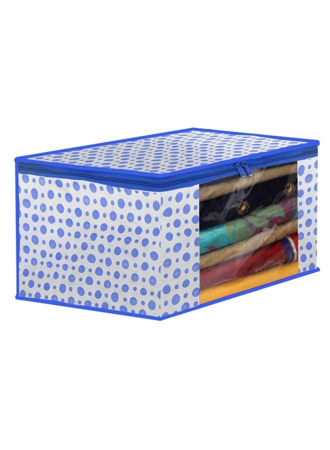 Kuber Industries Foldable Saree Covers With Zip|Polka Dots Wardrobe Organizer For Clothes|Transparent Window Keep 8 To 10 Saree|Suitable For Lehenga, Suit, Dress|Pack Of 3 (Blue & White)  - Image 3