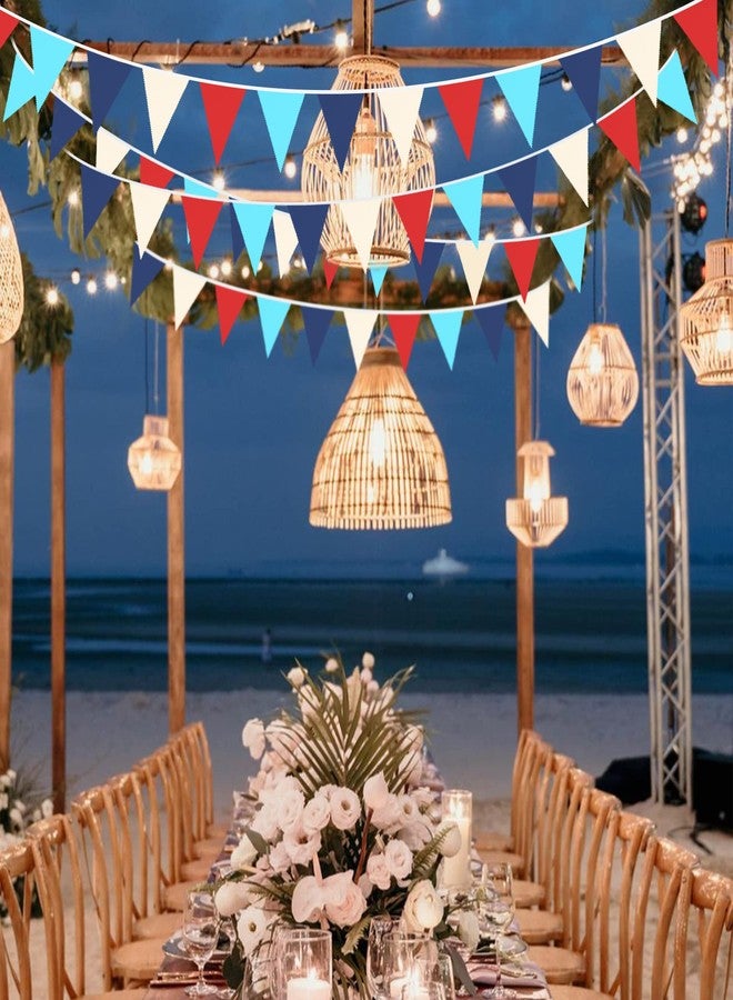 بينك بلوم راية مثلثة الشكل من القماش، بطول 32 قدمًا، باللون الأحمر والأزرق والأبيض، بنقوش بحرية، مثالية لتزيين حفلات أعياد الميلاد ذات الطابع البحري، وحفلات استقبال المولود الجديد، وحفلات الزفاف، والمنازل والحدائق الخارجية. - Image 5