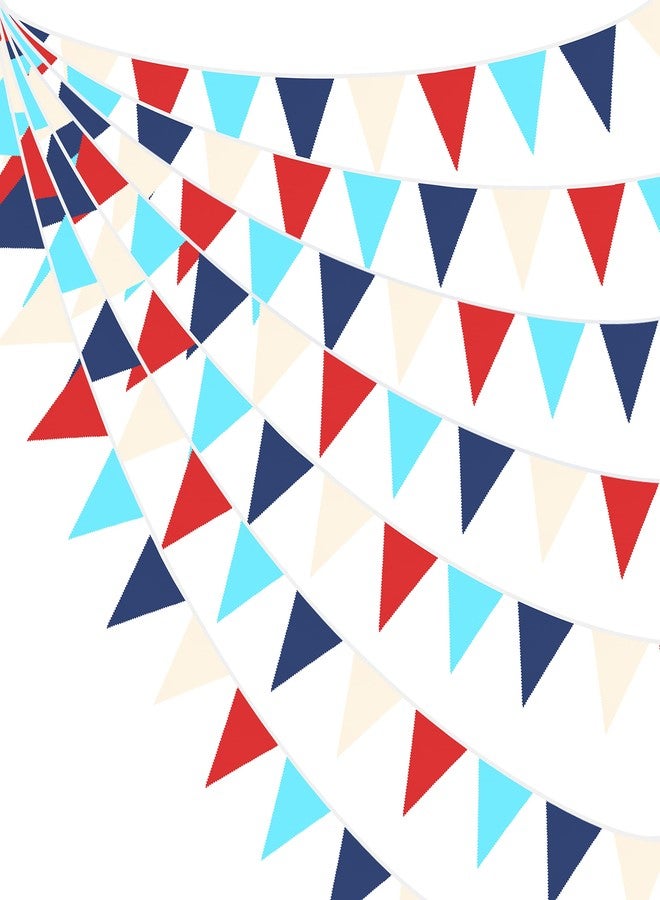 بينك بلوم راية مثلثة الشكل من القماش، بطول 32 قدمًا، باللون الأحمر والأزرق والأبيض، بنقوش بحرية، مثالية لتزيين حفلات أعياد الميلاد ذات الطابع البحري، وحفلات استقبال المولود الجديد، وحفلات الزفاف، والمنازل والحدائق الخارجية. - Image 1