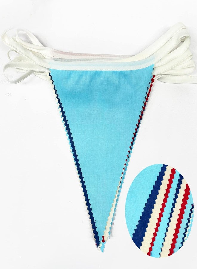 بينك بلوم راية مثلثة الشكل من القماش، بطول 32 قدمًا، باللون الأحمر والأزرق والأبيض، بنقوش بحرية، مثالية لتزيين حفلات أعياد الميلاد ذات الطابع البحري، وحفلات استقبال المولود الجديد، وحفلات الزفاف، والمنازل والحدائق الخارجية. - Image 2