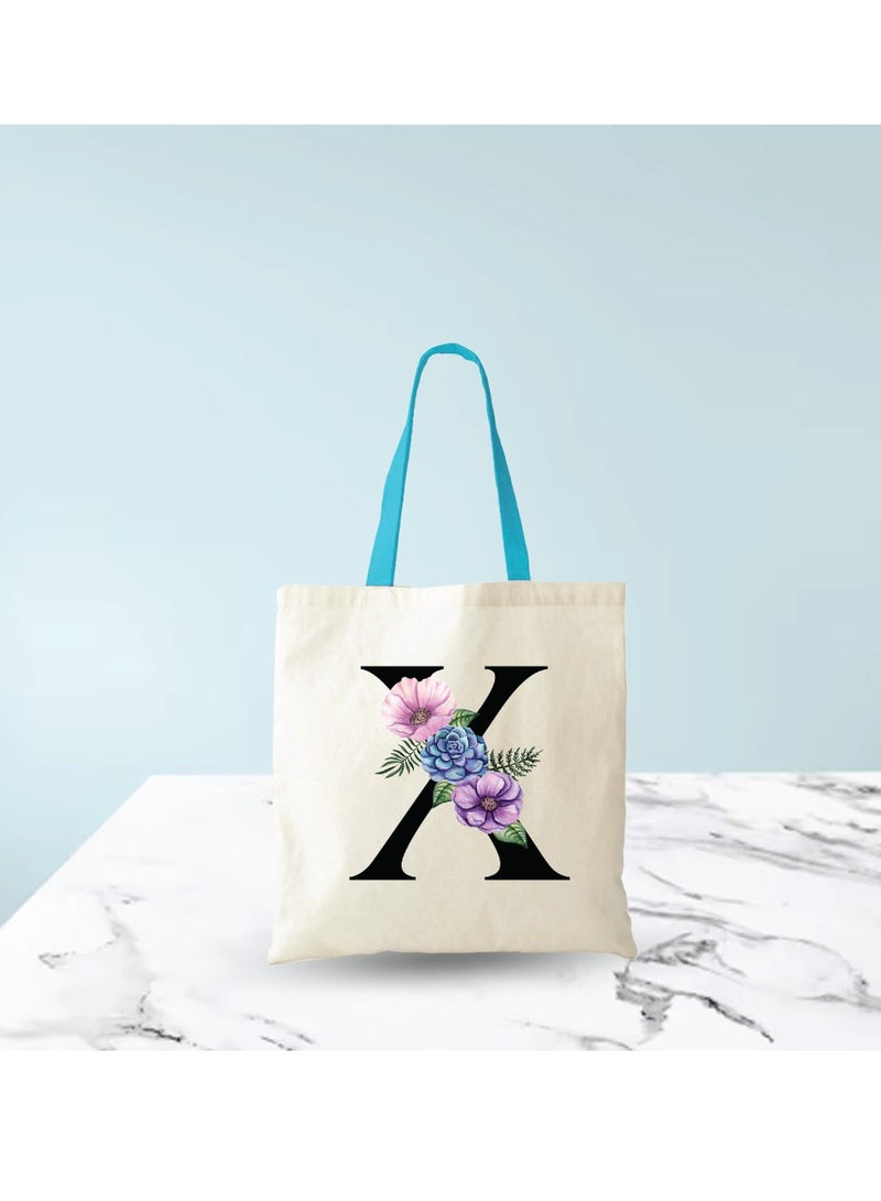 PRINTSHOP4ME Initial Letters Canvas Cotton Tote Bag With Blue Handle-Ideal Gifts For Bridesmaids-Party Bag  - Image 5