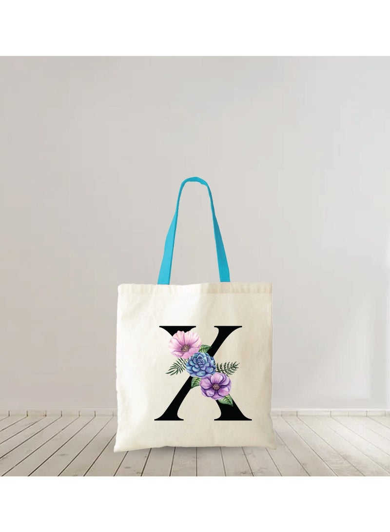 PRINTSHOP4ME Initial Letters Canvas Cotton Tote Bag With Blue Handle-Ideal Gifts For Bridesmaids-Party Bag  - Image 4