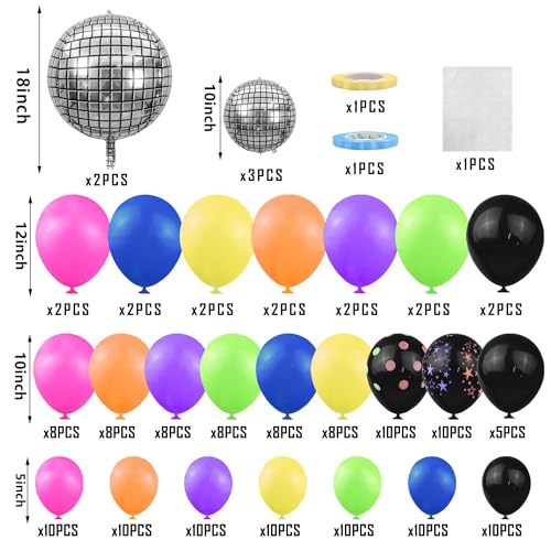 SPFYunion 168PCS Rainbow Balloon Arch Garland Kit Neon Balloons 5 10 12 18 Inch Colorful Balloons Disco for Birthday Anniversary Dark Party Back to 80s 90s Disco Party Decorations Supplies - Image 5