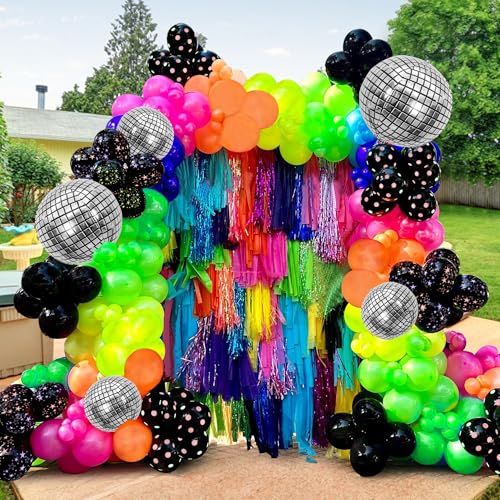 SPFYunion 168PCS Rainbow Balloon Arch Garland Kit Neon Balloons 5 10 12 18 Inch Colorful Balloons Disco for Birthday Anniversary Dark Party Back to 80s 90s Disco Party Decorations Supplies - Image 1