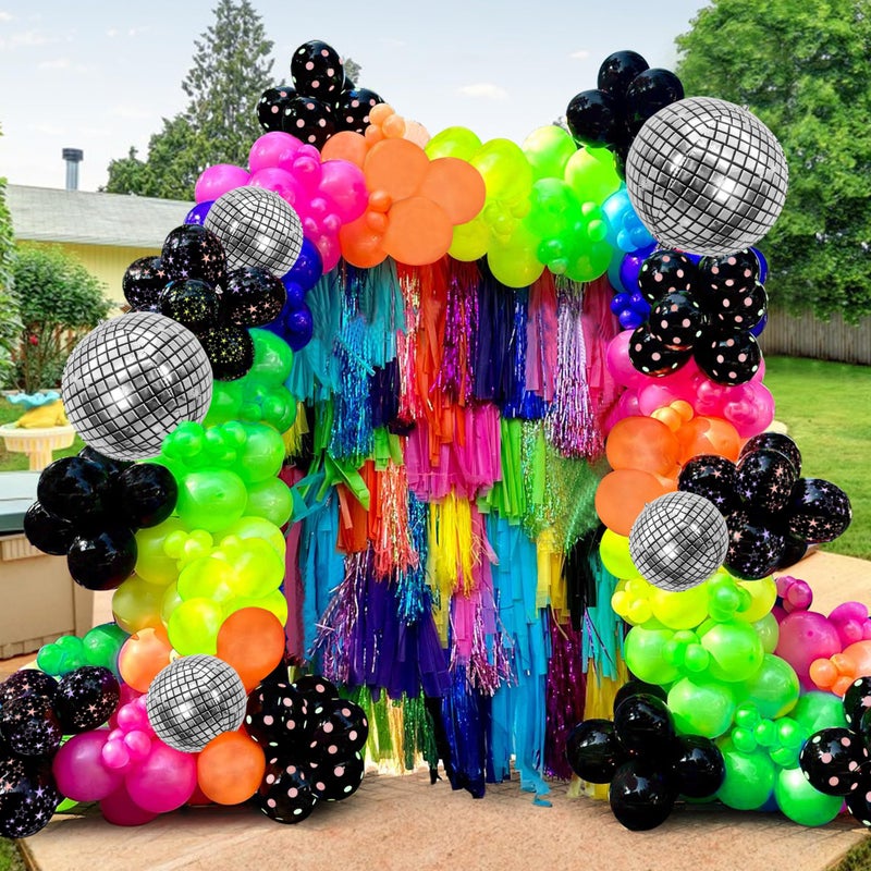 SPFYunion 168PCS Rainbow Balloon Arch Garland Kit Neon Balloons 5 10 12 18 Inch Colorful Balloons Disco for Birthday Anniversary Dark Party Back to 80s 90s Disco Party Decorations Supplies - Image 3