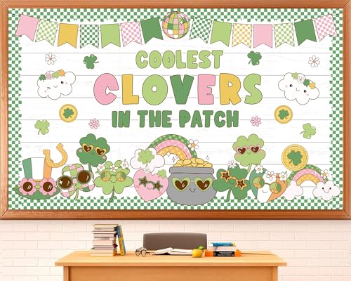 Polaxium St. Patrick's Day Bulletin Board Set Classroom Decorations Irish Clover Bulletin Board Decorations Lucky Shamrock Cutouts for Bulletin Board St.Patrick’s Party Supply Classroom Chalkboard Wall Decor - Image 1