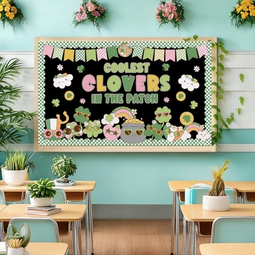 Polaxium St. Patrick's Day Bulletin Board Set Classroom Decorations Irish Clover Bulletin Board Decorations Lucky Shamrock Cutouts for Bulletin Board St.Patrick’s Party Supply Classroom Chalkboard Wall Decor - Image 2