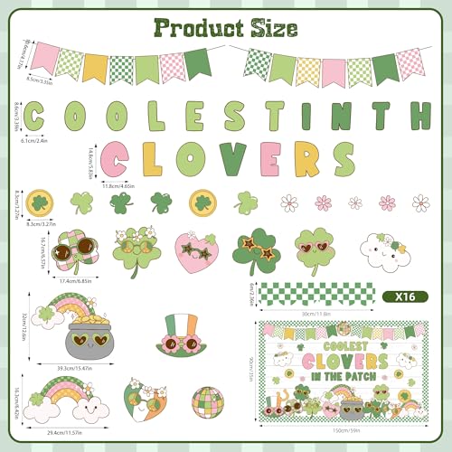 Polaxium St. Patrick's Day Bulletin Board Set Classroom Decorations Irish Clover Bulletin Board Decorations Lucky Shamrock Cutouts for Bulletin Board St.Patrick’s Party Supply Classroom Chalkboard Wall Decor - Image 3