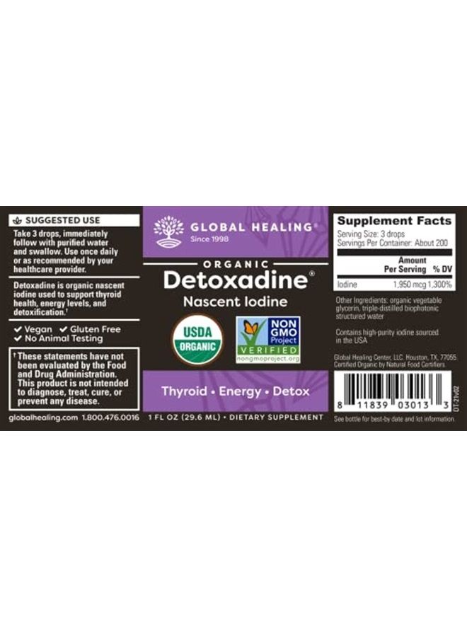 global healing center Global Healing Detoxadine - Organic Nascent Iodine Liquid Supplement Drops for Thyroid Support, Detox Cleanse, Metabolism Health and Better Sleep - Non-GMO, Vegan, 200 Servings (6-Month Supply) - 30mL - Image 2