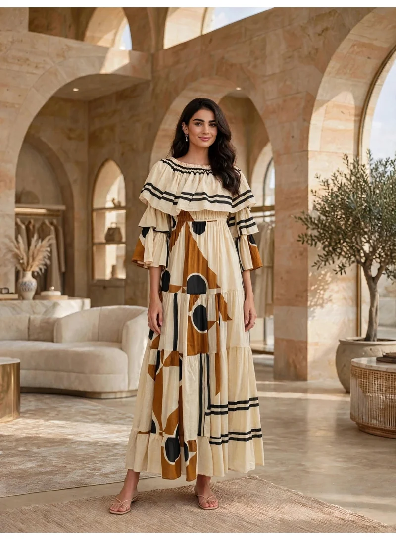 Ikkxa IKKXA Elegant Geometric Pattern Flared Maxi Dress