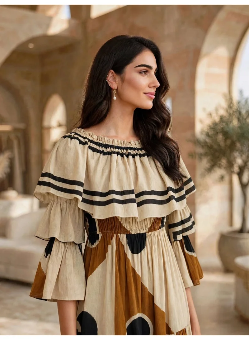 Ikkxa IKKXA Elegant Geometric Pattern Flared Maxi Dress