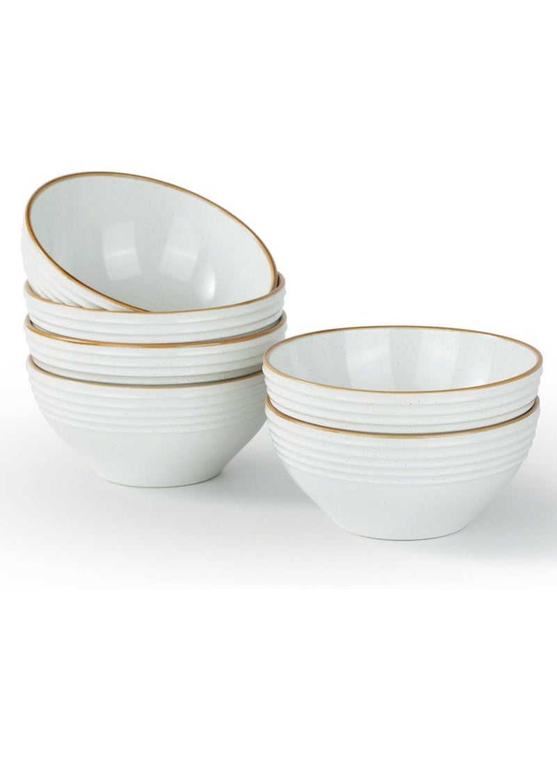 Famiware Jupiter 6 Piece Stoneware Bowls Set in 5.5 inches, Serving Bowl for Cereal, Soup, Rice, Pasta, Scratch Resistant, Microwave & Dishwasher Safe, White  - Image 1