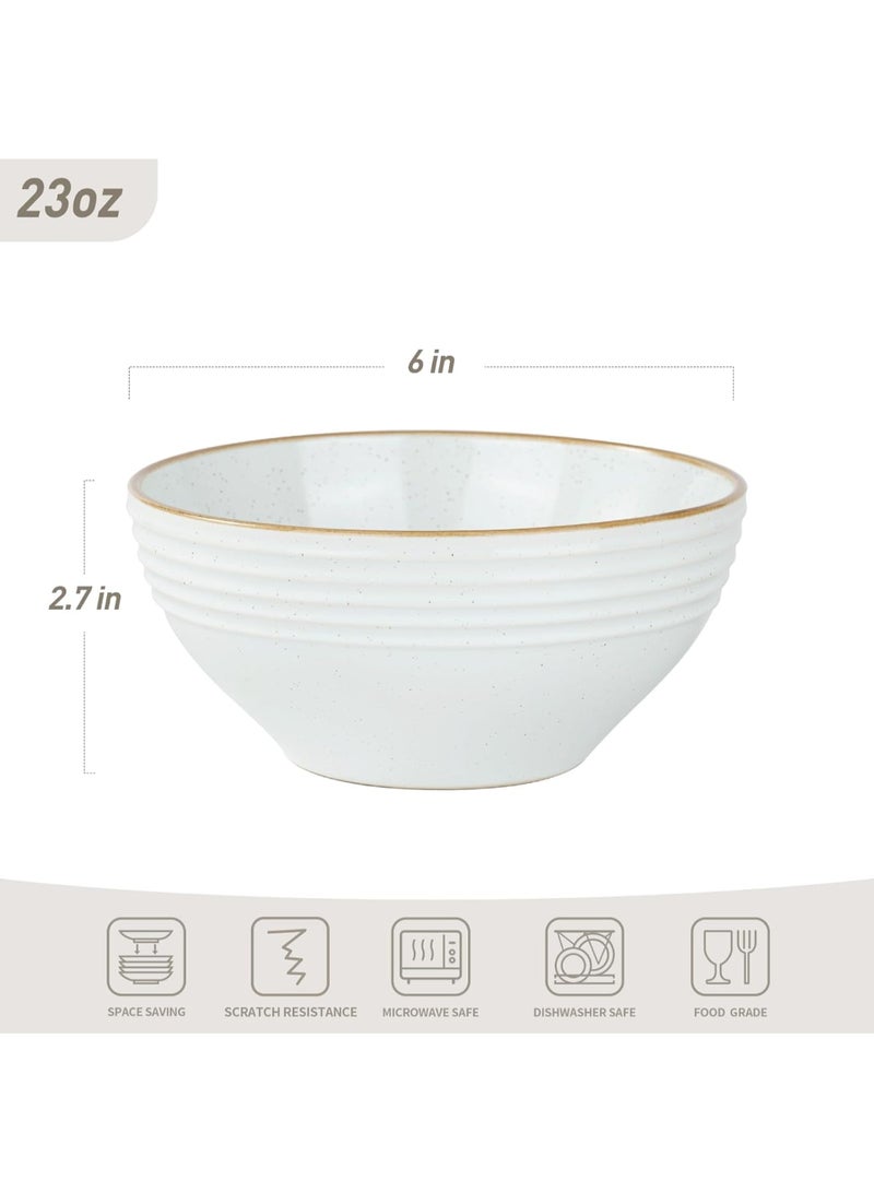 Famiware Jupiter 6 Piece Stoneware Bowls Set in 5.5 inches, Serving Bowl for Cereal, Soup, Rice, Pasta, Scratch Resistant, Microwave & Dishwasher Safe, White  - Image 3