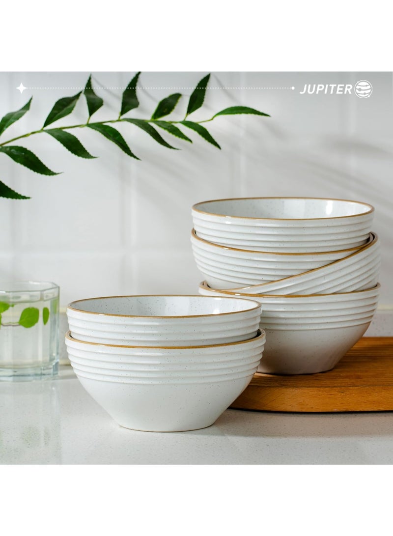 Famiware Jupiter 6 Piece Stoneware Bowls Set in 5.5 inches, Serving Bowl for Cereal, Soup, Rice, Pasta, Scratch Resistant, Microwave & Dishwasher Safe, White  - Image 2