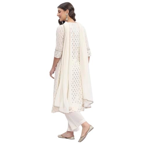 BIBA Women's Off White Cotton Gathered Kurta Sets_34 - Image 4