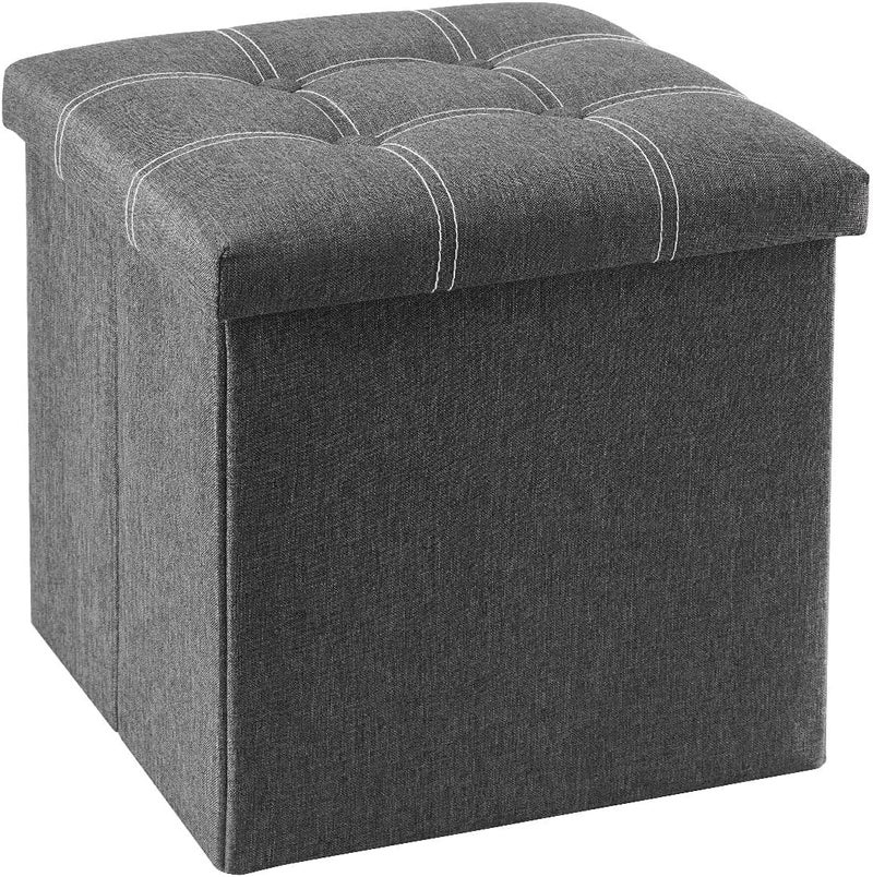 ELECDON 15 inches Storage Ottoman Cube, Foldable Storage Boxes Footrest Step Stool, Padded Seat for Dorm Living Room, Support 350lbs, Line Fabric (Grey) - Image 1