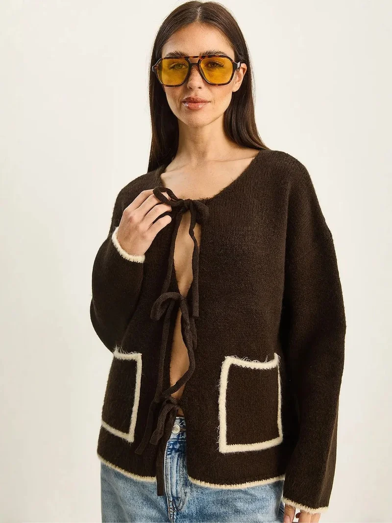 بيانكو لوتشي LUCCI Oversized Knit Cardigan with Tie Closure