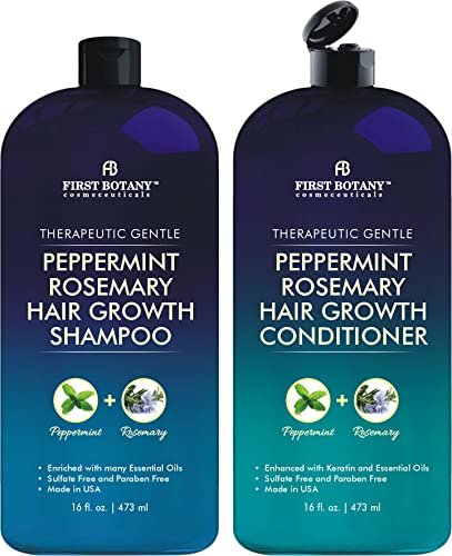 First Botany Peppermint Rosemary Hair Regrowth and Anti Hair Loss Shampoo and Conditioner Set  Daily Hydrating Detoxifying Volumizing Shampoo and Fights Dandruff For Men and Women 16 fl oz x 2
