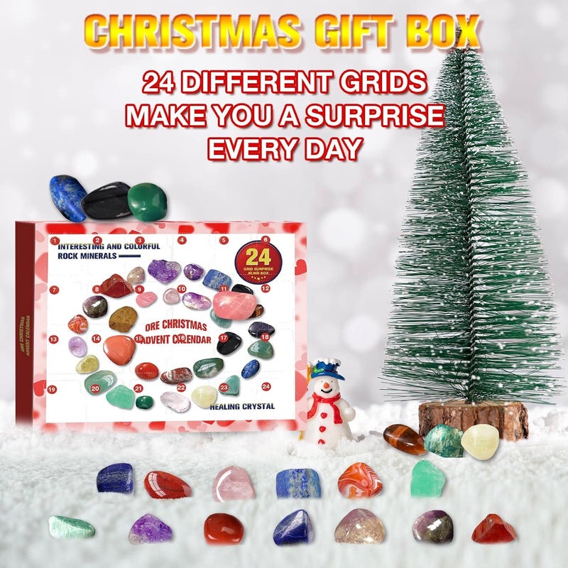 comfrt Healing Crystal Advent Calendar 2023, Rock Collections Pebbles Polished Gravel Christmas Countdown Calendars for Christmas Home Garden Decoration Complete Rock Collection Calendar - Image 3