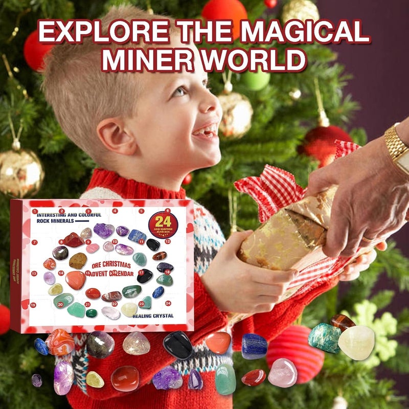 comfrt Healing Crystal Advent Calendar 2023, Rock Collections Pebbles Polished Gravel Christmas Countdown Calendars for Christmas Home Garden Decoration Complete Rock Collection Calendar - Image 2