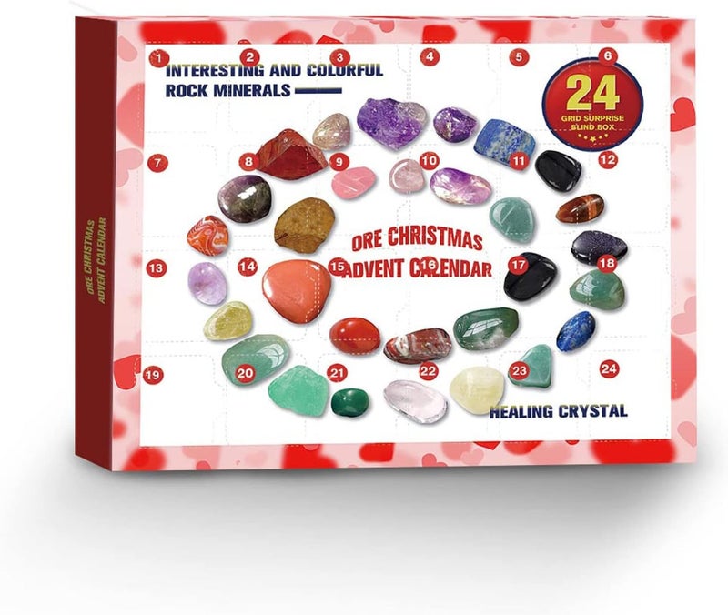 comfrt Healing Crystal Advent Calendar 2023, Rock Collections Pebbles Polished Gravel Christmas Countdown Calendars for Christmas Home Garden Decoration Complete Rock Collection Calendar - Image 1
