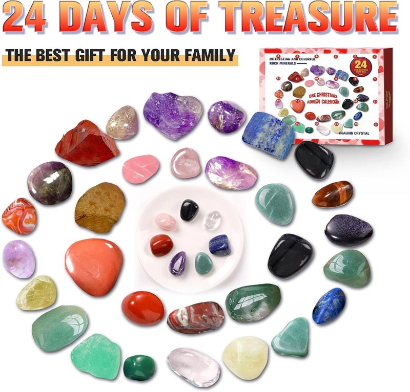 comfrt Healing Crystal Advent Calendar 2023, Rock Collections Pebbles Polished Gravel Christmas Countdown Calendars for Christmas Home Garden Decoration Complete Rock Collection Calendar - Image 4