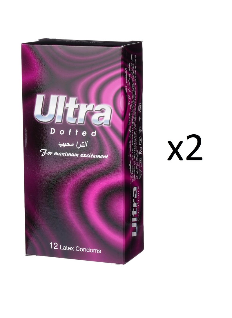 Ultra active Pack of 12 Lubricated & Dotted Condoms (2 Packs) 