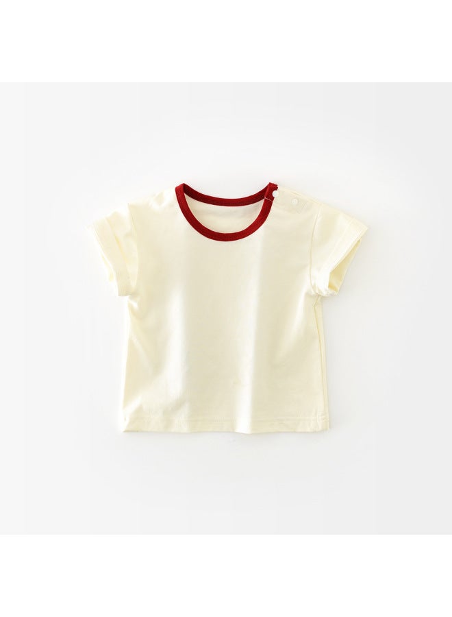 Yueji 2026 Summer Style Children's Simple Open-shoulder Buttoned Base Shirt, Versatile Solid Color Short-sleeve T-shirt For Infants And Toddlers 52577