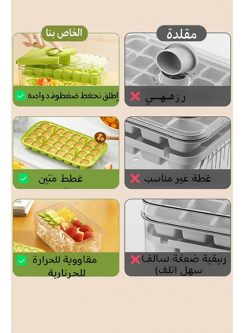 صينية مكعبات ثلج 64 حفرة بدرجة طعام مع تصميم الضغط السريع – صندوق تخزين الثلج بغطاء، قالب سيليكون سهل الإخراج للفريزر والعصائر وطعام الأطفال (أخضر) - Image 5
