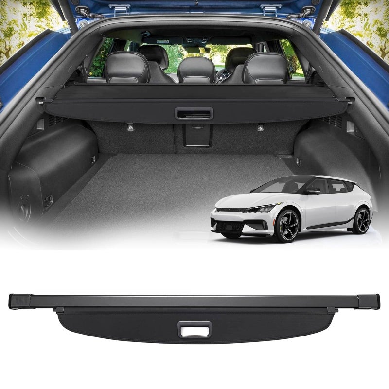 Powerty Cargo Cover for Kia EV6 20222025 2026 Trunk Cover Retractable Trunk Shielding Shade EV6 Accessories Cargo Luggage Cover Black