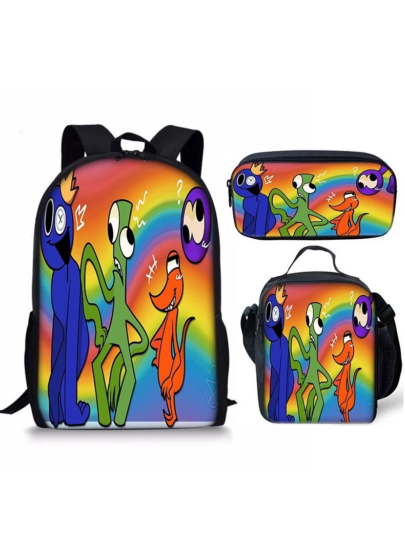 Y&D 3-Piece Rainbow Friends 3D Print Insulated Lunch Backpack Set Multicolour - Image 1