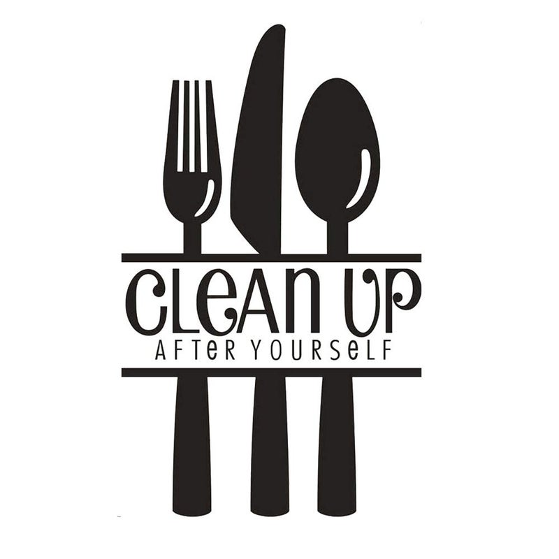 Clean Up After Yourself Wall Stickers Kitchen Tableware Quote Wall Decals Sticker Spoon Fork Knife Decal Decor for Home Dinning Room Kitchen Mural Decorations