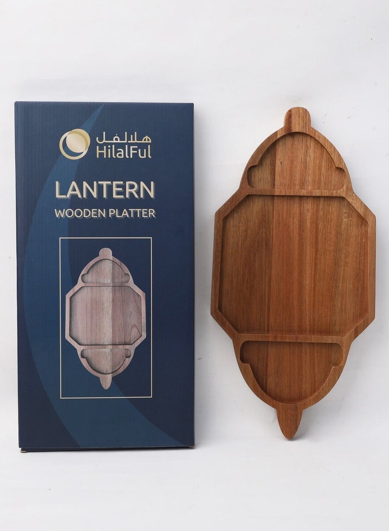 HilalFul Premium Acacia Wood Serving Platter- Lantern | Elegant Wooden Cheese Platter and Charcuterie Board | Multipurpose Wooden Serving Lantern Home Decor Centrepiece - Image 3
