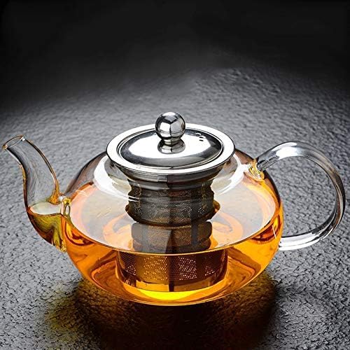 RAHAS 1000 ml Clear Round Glass Teapot Tea Kettle with Removable Stainless Steel Infuser and Lid Premium Food Grade Material Heat Resistant Microwave Gas Safe Pack of 1 - Image 1
