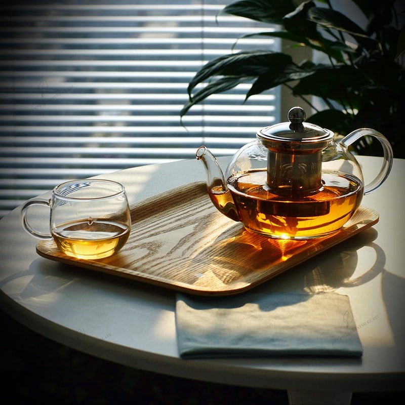 RAHAS 1000 ml Clear Round Glass Teapot Tea Kettle with Removable Stainless Steel Infuser and Lid Premium Food Grade Material Heat Resistant Microwave Gas Safe Pack of 1 - Image 4