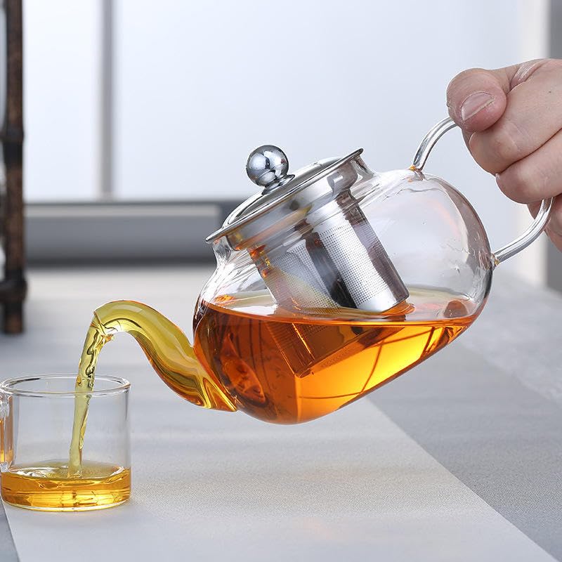 RAHAS 1000 ml Clear Round Glass Teapot Tea Kettle with Removable Stainless Steel Infuser and Lid Premium Food Grade Material Heat Resistant Microwave Gas Safe Pack of 1 - Image 2
