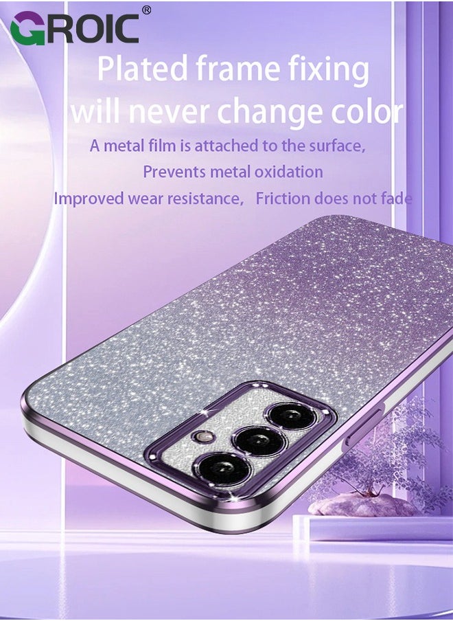 GROIC Compatible with Samsung Galaxy S25 Case Glitter Clear Cases, Galaxy S25 Phone Cover, TPU Plating Fundas Protection Shockproof Bling 2 in 1 Cover for Girls Women (Purple)  - Image 3