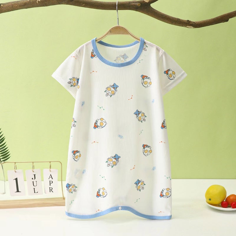 Summer Childrens Pajamas Sleepsuit Babys Kick-proof Nightgown Boys and Girls Ice Silk Thin Jumpsuit Home Clothes Otto Man [Nightgown]] 