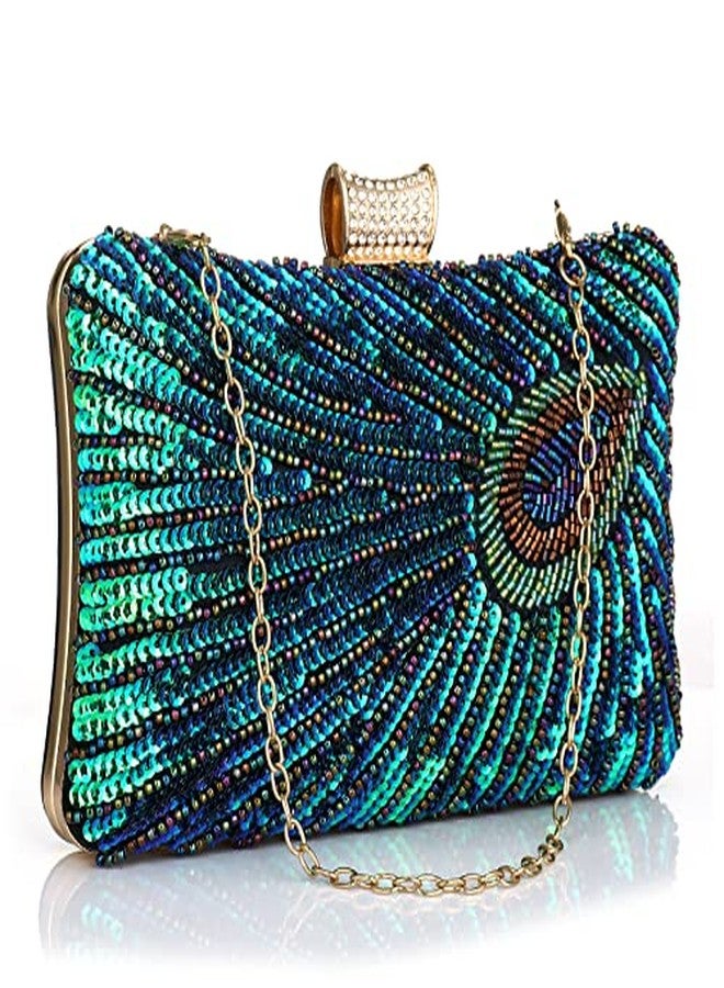 Rkrouco Peacock Evening Bags Clutch Purse for Women Bead Sequins Vintage Purses Crossbody Handbags with Detachable Chains(Green3) - Image 1