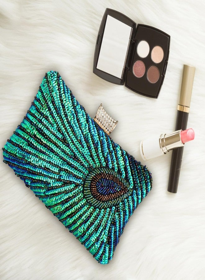 Rkrouco Peacock Evening Bags Clutch Purse for Women Bead Sequins Vintage Purses Crossbody Handbags with Detachable Chains(Green3) - Image 3
