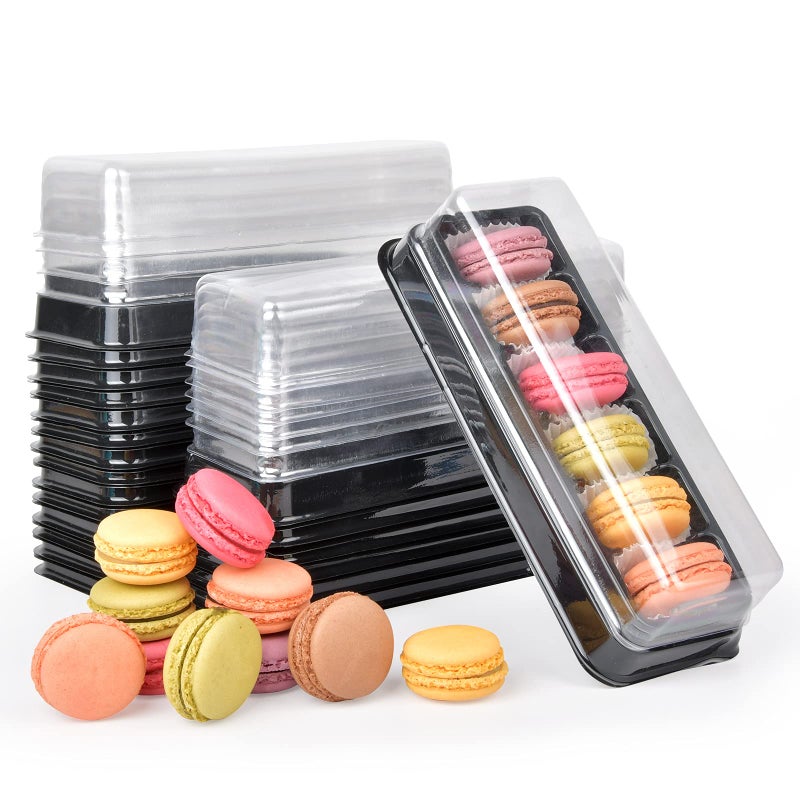 Orangehome Macaron Boxes with Clear Lids,50-Pack Macaroons Container Gift Packaging Box with 6 Grid,7.6'' x 2.8'' x 1.9'' Plastic Cake Trays for Chocolate,Truffles Cake,Desserts Mini Cupcakes,Cookies or Muffins - Image 1