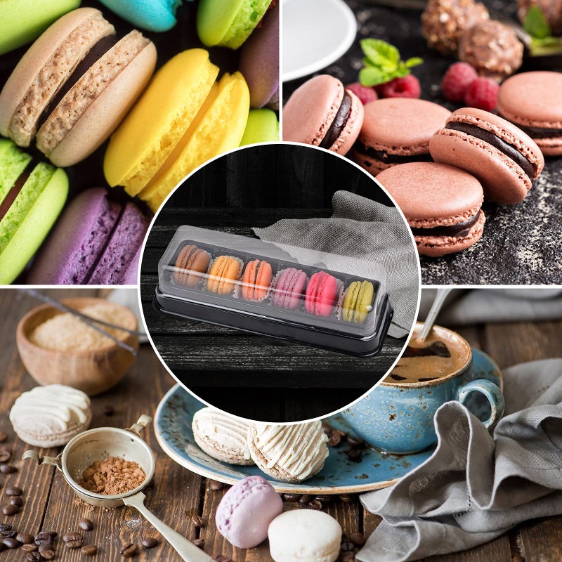 Orangehome Macaron Boxes with Clear Lids,50-Pack Macaroons Container Gift Packaging Box with 6 Grid,7.6'' x 2.8'' x 1.9'' Plastic Cake Trays for Chocolate,Truffles Cake,Desserts Mini Cupcakes,Cookies or Muffins - Image 4