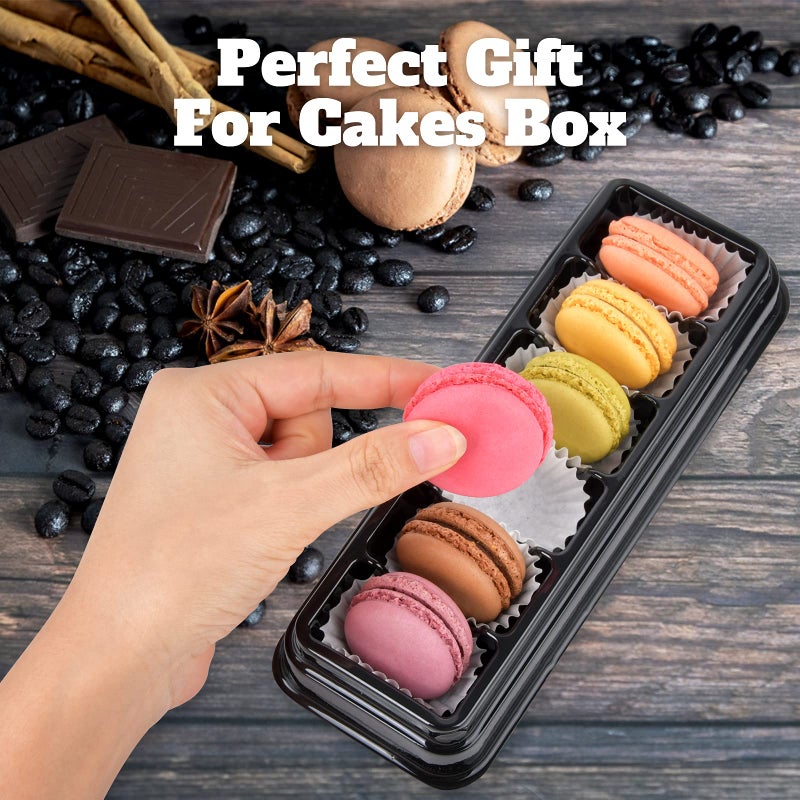 Orangehome Macaron Boxes with Clear Lids,50-Pack Macaroons Container Gift Packaging Box with 6 Grid,7.6'' x 2.8'' x 1.9'' Plastic Cake Trays for Chocolate,Truffles Cake,Desserts Mini Cupcakes,Cookies or Muffins - Image 3